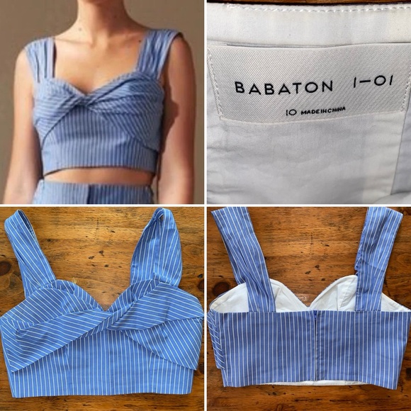 Babaton 1-01 Ida $135 Cotton Stripes Crop Top Womens sz 10 NWOT - Picture 1 of 12